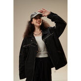 Unisex Jacket Zipper Decorations Loose Lapels Jacket Men's and Women's Wide Coat